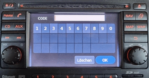 Nissan Connect Bosch LCN EU radio code retrieval screen showing serial, device number and date