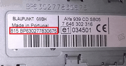 Alfa Romeo radio serial number label location example