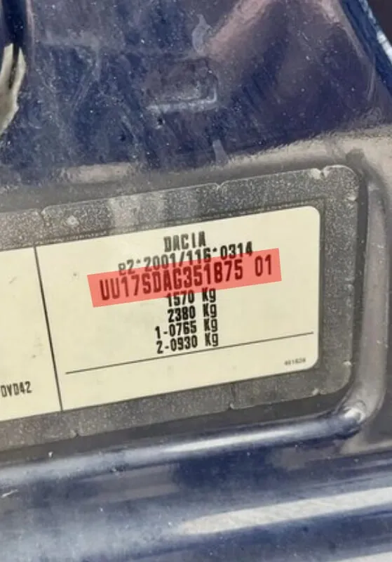 dacia dokker vin number