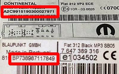 Fiat radio serial number location