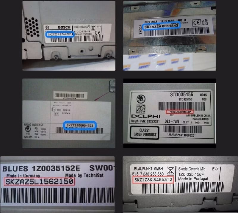 Locating the serial number on the back of a Skoda radio unit