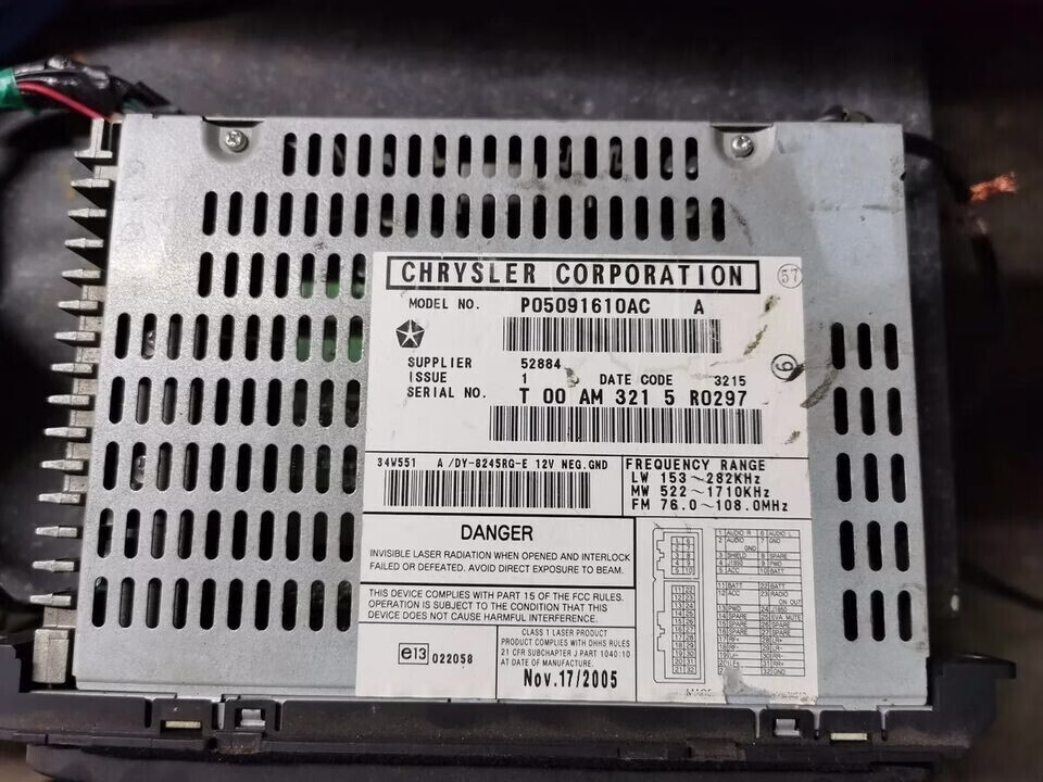 Chrysler radio serial number label location example